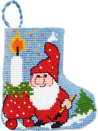 Permin Broderikit Julestrømpe Nisse med Lys 7x8cm